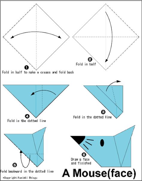 mouse(face) - Easy Origami instructions For Kids Origami Instructions For Kids, Easy Origami Animals, Easy Origami Flower, Easy Origami For Kids, Origami Wedding, Kids Origami, Origami And Kirigami, Paper Umbrellas, Instruções Origami