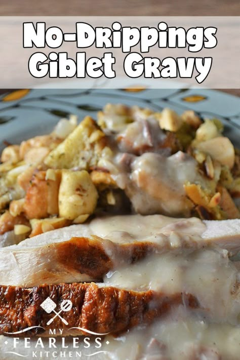 No turkey drippings? No problem! You won't be able to tell the difference with this No-Drippings Giblet Gravy. #turkey #gravy #thanksgiving Gravy Recipe No Drippings, Turkey Gravy Without Drippings, Thanksgiving Gravy Recipes, Turkey Giblet Gravy, Easy Homemade Gravy, Turkey Gravy Recipe Easy, Thanksgiving With Friends, Turkey Gravy From Drippings, Turkey Gravy Easy