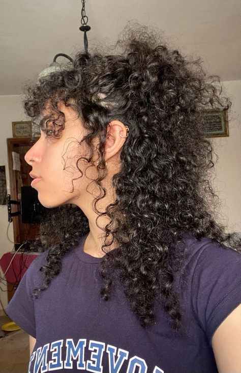 3b Curly Mullet, Short 3b Curly Hairstyles, Curly Hairstyles Aestethic, Hairstyles For Curly Hair With Bangs, 3b Hair Styles, Curly Hair Girl Aesthetic, Long Curly Hairstyles With Bangs, Curly Hairstyles 3b, 3a Curly Hairstyles