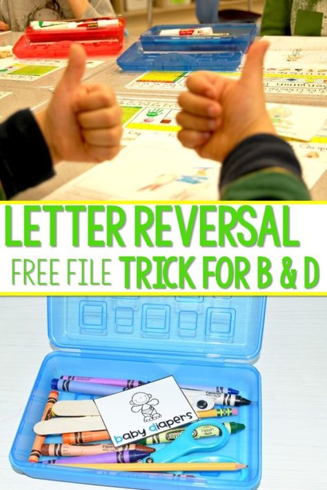 Letter reversal strategies for kindergarten. Although letter reversals are normal in kindergarten and first grade, here is a free tip to help remind your students during writing. Kindergarten Handwriting Practice, Tutoring Activities, Kindergarten Handwriting, Letter Reversals, Montessori Language, Clever Classroom, 1st Grade Writing, Abc Activities, School Starts