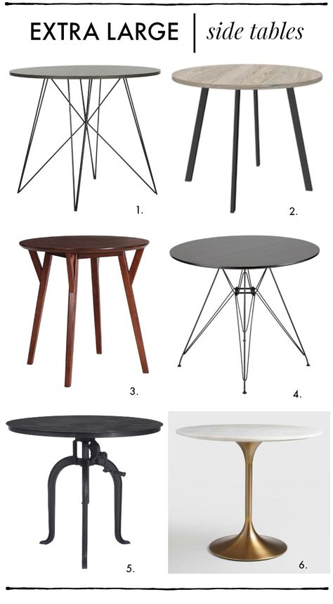 large end table, dining table as side table, alternative end tables Large Round End Table, Large End Table, Cheap End Tables, Large Side Table, Tall Chairs, Library Inspiration, Round End Table, Small Dining Table, Living Room Decor Cozy