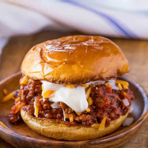 Chicken Bacon Ranch Tater Tot Casserole Recipe - Dinner, then Dessert Sloppy Joe Chili, Cheese Sloppy Joes, Sloppy Joes Dinner, Garlic French Fries, Joe Sandwich, Slow Cooker Chili Beef, Sloppy Joe Recipe Easy, Sloppy Joes Easy, Crispy Sweet Potato Fries