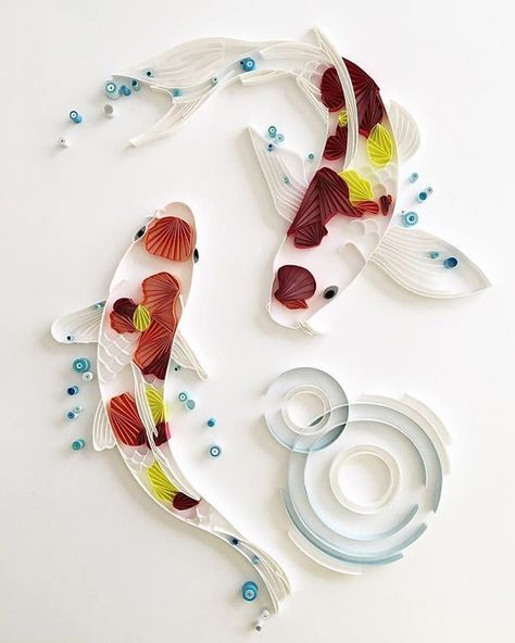 Quilling Koi Fish, Paper Koi Fish, Koi Fish Wall Art, Craft Fish, Quilling Images, Quilling Paper Art, Illustration Minimal, Quilling Animals, Arte Quilling