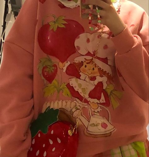 Strawberry Shortcake Stuff, Strawberry Aesthetic Outfit, Strawberry Shortcake Clothing, Nostalgic Outfits, Strawberry Shortcake Aesthetic, Shortcake Aesthetic, Strawberry Clothing, Strawberry Shortcake Costume, Strawberry Stuff