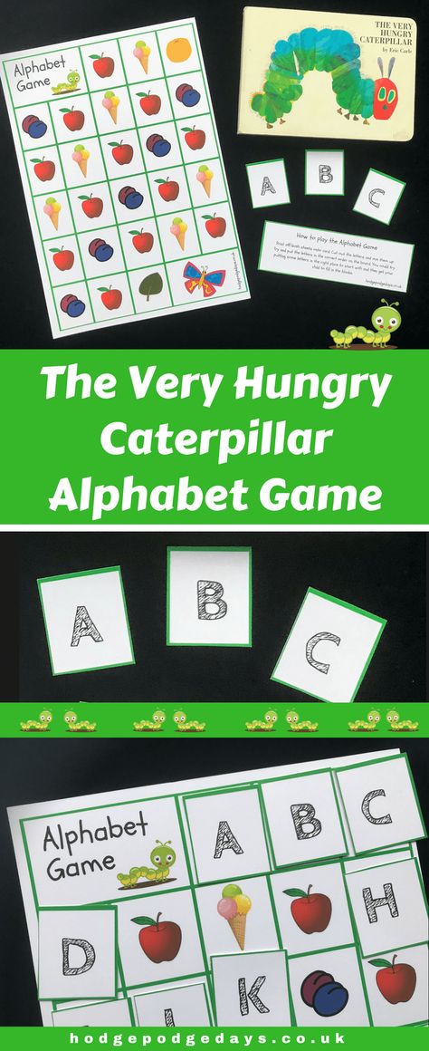 Learning: The Very Hungry Caterpillar Alphabet Game - HodgePodgeDays Hungry Caterpillar Games, The Very Hungry Caterpillar Activities, Simple Alphabet, Hungry Caterpillar Activities, Toddler Party Games, Alphabet Game, Hungry Caterpillar Birthday, Educational Play, Toddler Parties