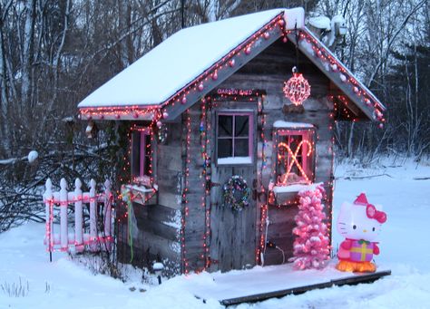 Garden shed at Christmas #holidays #ChristmasLights #gardenshed #playhouse Christmas Shed, Christmas Tree Lots, Modern Country Style, Plans Architecture, House Shed, Traditional Colonial, Fabulous Christmas, Backyard Playground, Design Apartment