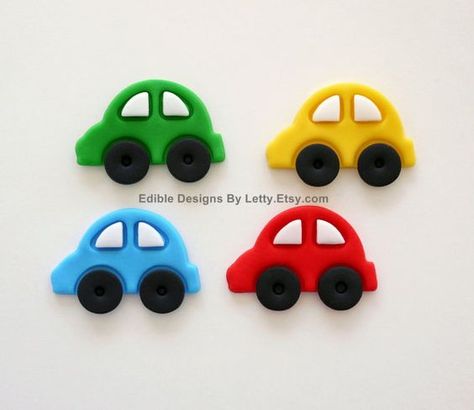 Transportation Cupcakes, Fondant Car Topper, Car Fondant, Car Cupcake Toppers, Vintage Car Party, Cars Cupcakes, Transportation Birthday Party, Cake Designs For Kids, Fondant Figures Tutorial