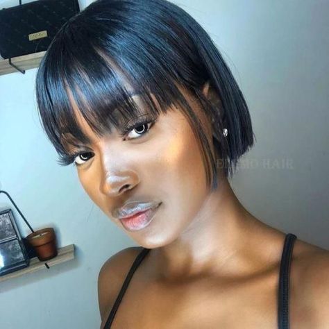 Black Hairstyles With Bangs, Shoulder Length Black Hair, Short Lace Front Wigs, Bob Hairstyles With Bangs, Short Hair Wigs, Long Bob Hairstyles, Penteado Cabelo Curto, Black Hairstyles, Short Bob Wigs