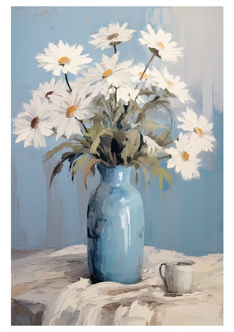 Floral Bouquet Painting, Flowers Oil Paint, Flower Vase Painting Ideas, Printable Wall Art Free, Flowers In Vase Painting, Painted Daisy, Floral Paintings Acrylic, Creation Art, Daisy Painting