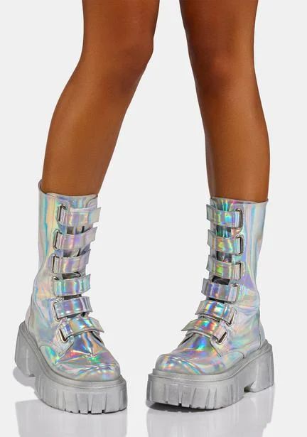 Rave Boots, Rave Shoes, Holographic Bag, Fuzzy Boots, Rave Gear, Silver Holographic, Ice Breaker, Rave Wear, Sneakers Blue