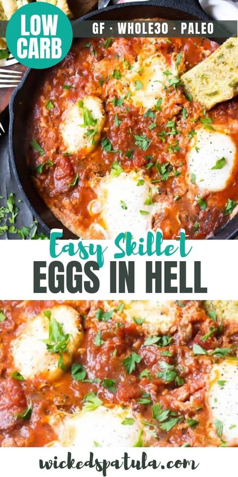 Easy Paleo Eggs in Hell Recipe - Pinterest image Paleo Egg Recipes, Easy Paleo Dinner Recipes, Paleo Breakfast Easy, Egg Recipes For Dinner, Best Paleo Recipes, Easy Whole 30 Recipes, Paleo Recipes Breakfast, Breakfast Eggs, Paleo Recipes Easy