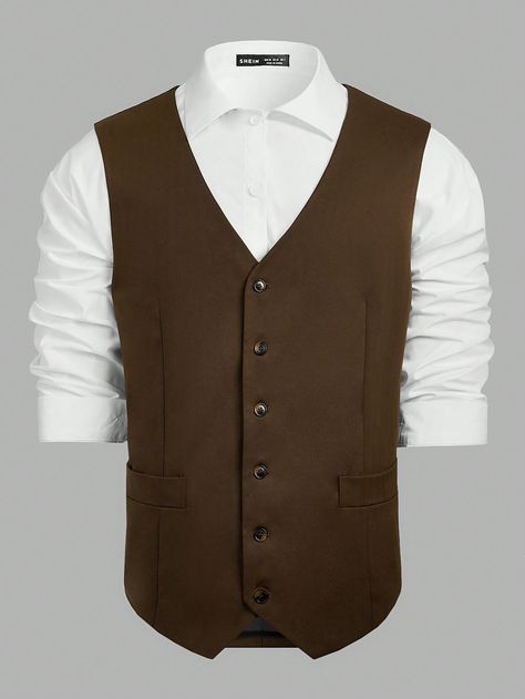 Brown Work Collar Sleeveless Woven Fabric Plain  Embellished Non-Stretch  Men Plus Size Clothing John Proctor, Mens Suit Vest, Plus Size Suits, Men Plus Size, Uniform Design, Suit Vest, Suit Separates, Mens Vest, Mens Plus Size