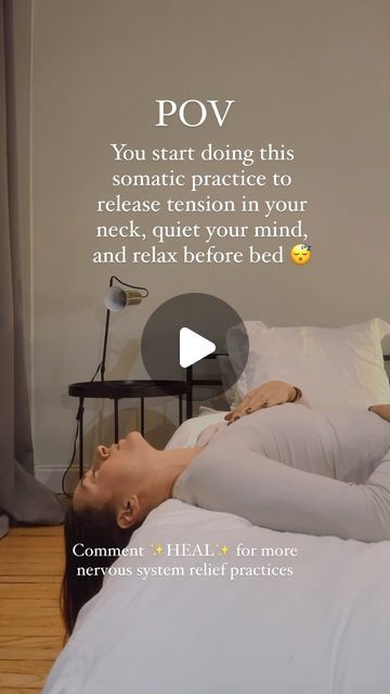 Cortisol + Nervous System Regulation 😌 on Instagram: "Comment ✨HEAL✨ for a 3-course somatic healing bundle -on sale now ☀️  If you’re feeling stressed and wired before bed, your body might be holding onto the tension of the day. Try this simple yet powerful somatic practice:  Hang your head over the edge of your bed for a few minutes before sleep. 😴  This gentle inversion:  ⬇️ Calms your nervous system, activating the parasympathetic (rest-and-digest) response to help you unwind. 💆‍♀️ Gently releases tension in your neck and shoulders, melting away the stress of the day. 🧠 Increases blood flow to the brain, promoting relaxation and deeper sleep. 🧘‍♀️Creates a sense of grounding and ease in the body, preparing you for a restful night.  It’s a quick and easy way to shift your energy and Somatic Practice, Body Tension, Somatic Healing, Nervous System Regulation, Body Wisdom, Shoulder Tension, Eft Tapping, Over The Edge, Mind Body Connection