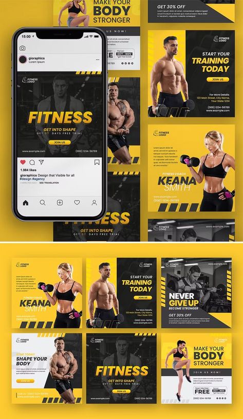 Social Media |  #socialmedia, #socialmedia_template Gym Ads, Gym Social Media, Social Media Images Design, Gym Center, Fitness Marketing, Shape Fitness, Gym Poster, Workout Posters, Social Design