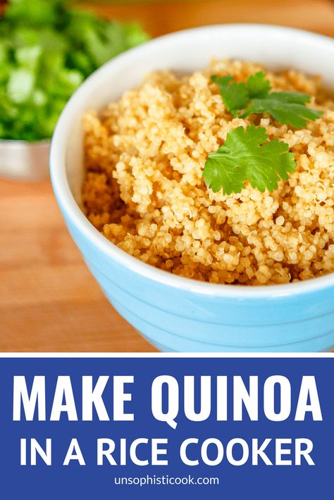 How to Cook Quinoa in a Rice Cooker -- Can you cook quinoa in a rice cooker? Absolutely! Learn how to cook quinoa in a rice cooker to make delicious and fluffy quinoa with ease... | quinoa in rice cooker | cooking quinoa in a rice cooker | how to make quinoa in a rice cooker #quinoa #howto #ricecooker #unsophisticook Quinoa In Rice Cooker, Cooking Quinoa, Rice And Quinoa, Fluffy Quinoa, Perfect Quinoa, Pasta Side, Rice Maker, Cook Quinoa, Quinoa Rice