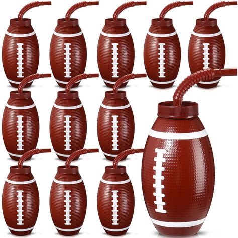 PRICES MAY VARY. Football Ball Shape Cup Set: you will receive 12 pieces of plastic football ball cups with lids, 12 pieces of brown plastic straws, sufficient quantity for daily use or party supplies, and can also as a gift to share with friends Practical Football Cup: the football cup is equipped with a lid with a straw hole, and the length of the straw can reach the bottom of the cup so that you can also easily drink all the water or beverages in the cup, and it is not easy to waste or spill