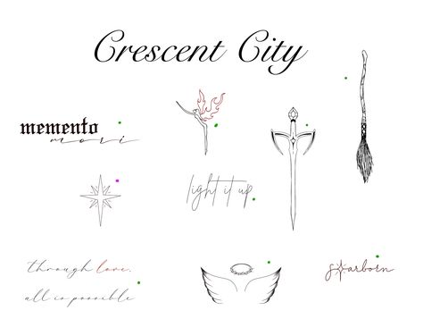 Starborn Tattoo Crescent City, Crescent City Inspired Tattoos, Small Sjm Tattoo, Through Love All Is Possible Crescent City Tattoo, Starsword Crescent City Tattoo, Acotar Tog Crescent City Tattoo, Sjm Universe Tattoo Ideas, Crescent City Nails, Sjm Universe Tattoo