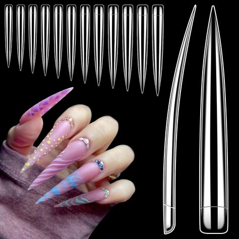 PRICES MAY VARY. Super Long & Super Sturdy Nail Tips : BORNBYME 120pcs long stiletto fake nail tip are sturdy and thick also longevity. Easy for you to file and shape, flexible but don't crack, designed with 12 different sizes, which makes your nails elegant and charming Multi-Use Nail Tips : These false nail tip can work with acrylic gel, hard gel, poly nail gel, gel nail polish, builder gel and they work great with them all. Perfect for people who want extendo or extra long nails, making your Long Nail Tips, Full Nail Tips, Nails Making, Sugar Nails, Nails Elegant, Long Stiletto Nails, Curved Nails, Long Stiletto, Long Nail