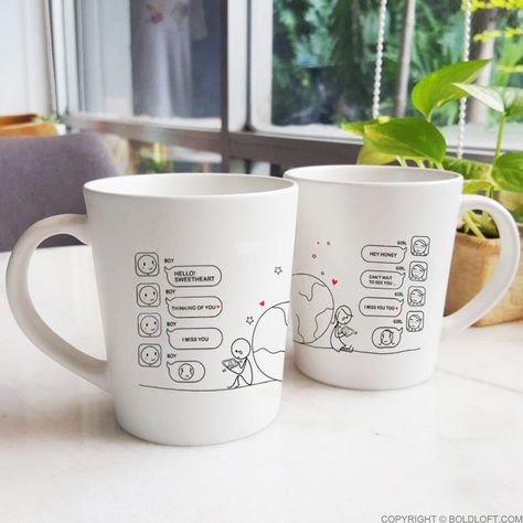 Long Distance Gifts For Him, Long Distance Relationship Couples, Long Distance Mugs, Couple Coffee, Couples Coffee Mugs, Distance Relationship Gifts, Hey Honey, Coffee Wedding, Long Distance Relationship Gifts