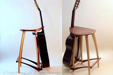 guitar-stool-stand-1 Guitar Chair, Guitar Stool, Cello Stand, Wood Guitar Stand, Handmade Stool, Tech Inspiration, Wooden Guitar, Guitar Stands, Guitar Kids