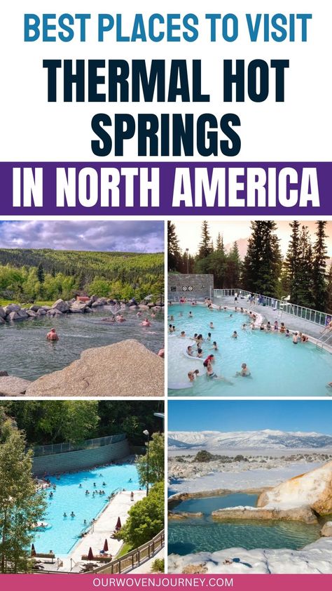 For thousands of years, people have believed that the mineral-rich waters of natural hot springs possess healing and restorative qualities. Even if that’s not actually the case, there’s no denying that a soak in a hot spring can feel luxurious. Fortunately, North America has thousands of hot springs, many of which are safe for people to enter. Following are 12 of the best of them. Best Hot Springs In The Us, Natural Hot Springs, Vacations In The Us, Usa Bucket List, Spring Vacation, Spring Resort, Travel Spots, Hot Spring, Best Places To Visit