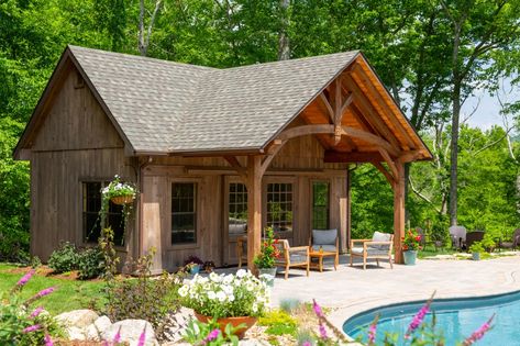 Rustic Pool House: The Barn Yard & Great Country Garages Barn Pool House, House With A Pool, Barn Pool, Timber Frame Porch, Victorian Cape, Barn Storage, Pool House Plans, Carriage Doors, Sheds For Sale