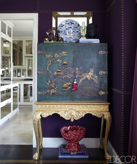 Asian Cabinet, Asian Bedroom, Chinoiserie Furniture, Asian Interior, Asian Homes, Asian Home Decor, Chinese Furniture, Chinoiserie Chic, Purple Walls