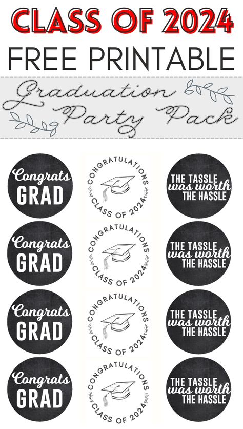 Download this free graduation party pack that includes tags, cupcake toppers, customizable banner, tables signs and more! BONUS freebies included Class of 2024-Class of 2030 printable gift tags that can also be used as stickers or cupcake toppers. Graduation Banner Printable | Graduation Announcements | Graduation Class | Class of 2024 | Graduation Printables | Graduation Template | Free Graduation Printables Free Graduation Printables 2024, Graduation Banner Printable, Graduation Pennant Banner, Graduation Party Printables, Graduation Party Desserts, Graduation Printables, Graduation Templates, Graduation Cupcake Toppers, Graduation Candy