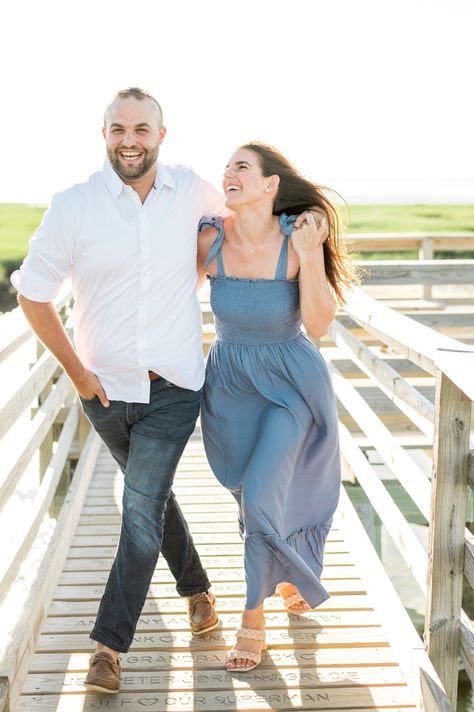 Couple walking on the boardwalk at Gray's beach on Cape Cod. Engagement photos of a Boston couple taken by Sarah Surette Photography. Boston Couple, Natural Light Wedding Photos, Beach Engagement Photography, Cape Cod Beach, Airy Photography, Cape Cod Beaches, Couple Engagement Pictures, Couples Portrait, Summer Engagement Photos