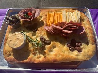 Edible Cheese Board, Focaccia Bread Charcuterie Board, Charcuterie Bread Board, Focaccia Charcuterie Board, Hot Oats, Entertaining Menu, Foccacia Bread, Bean Pasta, Pork Steak