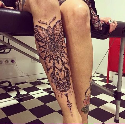 Under Knee Tattoos for Women: 17 Beautiful and Feminine Ideas Moth Tattoos For Women Leg, Mandala Moth Tattoo, Moth Shin Tattoo, Moth Mandala Tattoo, Mandala Shin Tattoo, Front Shin Tattoo For Women, Cute Foot Tattoos, Shin Tattoo, Foot Tattoos For Women