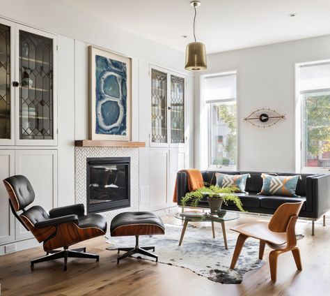 A Crown Heights Brownstone in Brooklyn by BFDO Architects Eames Chair Living Room, Brooklyn Brownstone, Walnut Floors, Crown Heights, Eames Chairs, Casa Container, Eames Lounge, Eames Lounge Chair, A Living Room