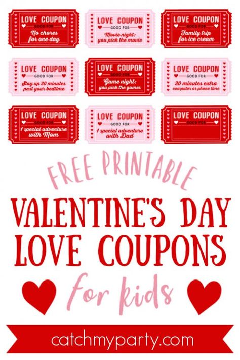 Free Printable Love Coupons for Kids On Valentine's Day! | Catch My Party Love Tokens For Him, Coupons For Kids, Printable Love Coupons, Valentines Day Coloring Page, Valentines Day Coloring, Valentine's Day Printables, Valentines Coupons, Valentines Printables Free, Love Coupons