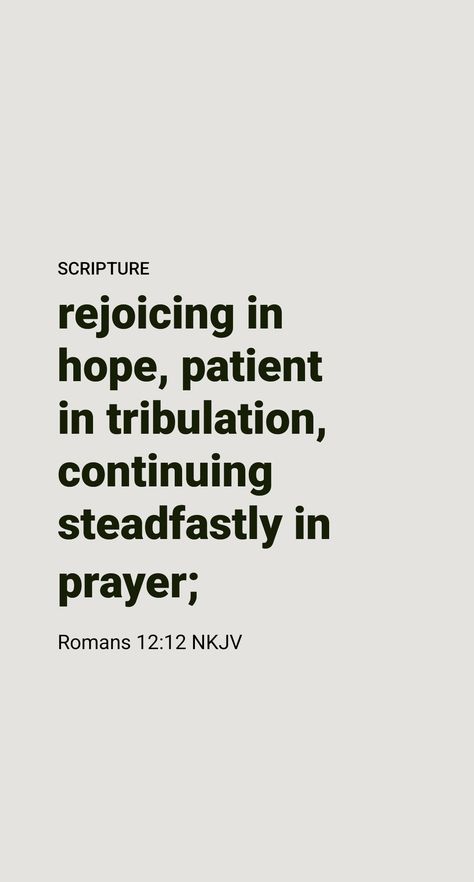 Meaning of Romans 12:12

In this verse, the apostle Paul encouraged Christians in Rome to do three things that would help them to stay faithful despite persecution and other difficulties.

“Rejoice in the hope.” Christians have the marvelous hope of everlasting life—some in heaven and most on a paradise earth. (Psalm 37:29; John 3:16; Revelation 14:1-4; 21:3, 4) This hope includes seeing God’s Kingdom resolve all the problems that plague mankind. (Daniel 2:44; Matthew 6:10) Romans 12:12, Romans 12 12, The Apostle Paul, Apostle Paul, Christian Shirts Designs, Psalm 37, Godly Life, Bible Quotes Wallpaper, Bible Study Lessons