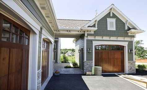 three car garage with breezeway Garage Extension, Houses Architecture, Pergola Ideas, Garage Remodel, Gorgeous Doors, Porte Cochere, Large House, Casa Exterior, Garage Design