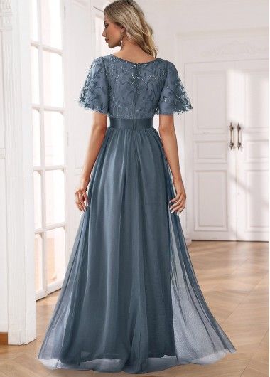 Mesh Prom Dress, Blue Mother Of The Bride, Royal Blue Maxi Dress, Short Sleeve Maxi Dress, Dusty Blue Bridesmaid Dresses, Blue Bridesmaid Dress, Striped Tunic Dress, Formal Dresses With Sleeves, Flowy Design