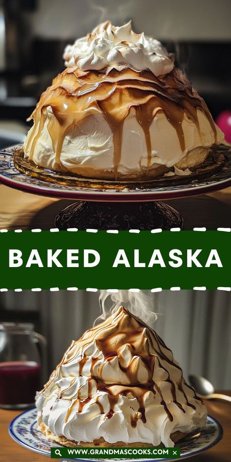 Treat your guests to the magic of Baked Alaska! With a toasted meringue exterior, soft cake, and creamy ice cream layers, this dessert offers a unique and impressive way to end any celebration. Alaska Cake, Baked Alaska Recipe, Toasted Meringue, Creamy Ice Cream, Soft Cake, Baked Alaska, Cake Ice Cream, Ice Cream Dessert, Random Recipes