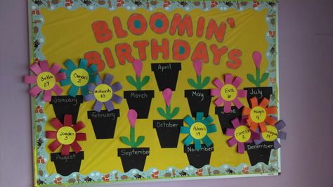 Birthday bulletin board Blooming Birthday Bulletin Board, May Birthday Bulletin Board Ideas, March Birthday Bulletin Board Ideas, April Birthday Board Ideas, May Birthday Board Ideas, Bulletin Board Ideas For Work Offices, Birthday Display Board, Birthday Bulletin Board, Birthday Board Classroom