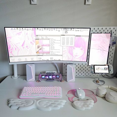 Organization For Studying, Gaming Organization, Gaming Rooms, Chambre Inspo, Gaming Desk Setup, Dream Desk, Pc Setups, Desktop Setup, Setup Ideas