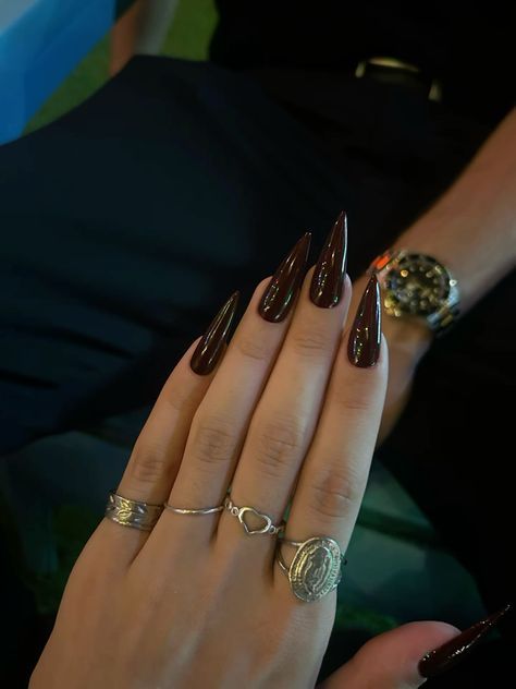 Dark Vampy Nails, Dark Almond Nails, Dark Feminine Nails, Dark Academia Nails, Vampy Nails, Creative Nail Art, Nails Dark, Stunning Makeup, Dark Nails