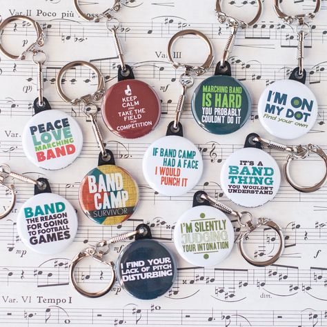 Marching Band Gift Basket, Marching Band Gift, Marching Band Shirts, Captain Gifts, Button Keychain, Marching Band Humor, Award Ideas, Band Quotes, Band Nerd