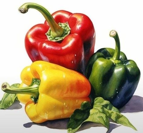 Rosie Sanders, Close Up Art, Vegetable Illustration, Sweet Peppers, Watercolor Food, Fruit Flowers, China Painting, Notecard Set, Cards With Envelopes