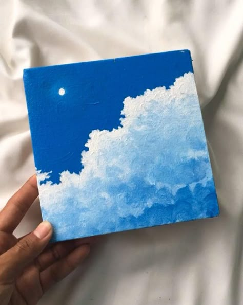 Simple Blue Painting Ideas, Friendship Paintings Ideas, Painting With Blue Background, Sunset Art Painting, Painting Ideas 2023, Art Yarn Spinning, Easy Acrylic Painting Ideas, Yarn Spinning, Sky Art Painting