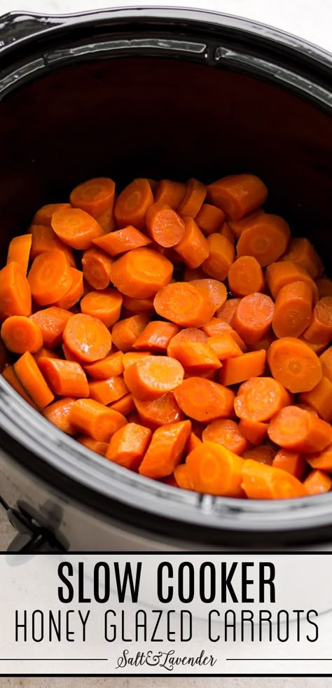 closeup of a crockpot with carrots and text overlay that reads slow cooker honey glazed carrots Hibachi Sweet Carrots Recipe, Crockpot Honey Carrots, Crockpot Carrots Savory, Crockpot Carrot Recipes, Crock Pot Carrots, Slow Cooker Carrots, Easy Honey Glazed Carrots, Crockpot Carrots, Crock Pot Curry