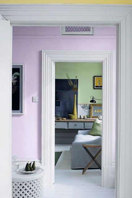 Pastel Yellow, Green  Lilac Scheme - Hallway Ideas – Decorating Ideas (houseandgarden.co.uk) Entrance Hall Decor, Hallway Colours, Green Hallway, Sugar Sugar, Hall Decor, Small Hallways, Hallway Furniture, Light And Space, Hallway Ideas