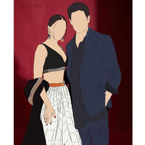 Aesthetic Couple Drawing Art Faceless, Bollywood Artwork, Bollywood Posters Art, Sidharth Malhotra Kiara Advani, Bollywood Stickers, Celebrity Illustration, Sid Kiara, Mini Drawing, Movie Illustration