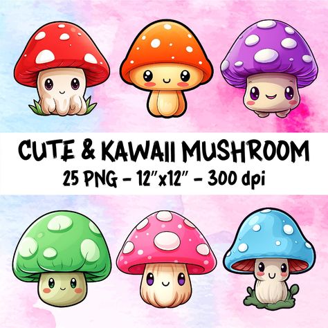 Kawaii Mushroom, Mushroom Drawing, Oct 11, Cute Kawaii, Art Set, Marketing And Advertising, Etsy App, Digital Design, Selling On Etsy