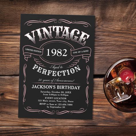 Any Age Vintage Whiskey Themed Birthday Invitation #zazzle #weddinginvitations #birthdayinvitations #babyshowerinvitations #zazzleinvitations #monogram #businesscards #graduation #homedecor Zazzle Invitations Birthday, 40th Birthday Invites For Men, Birthday Invitations Pink, Vintage Birthday Invitations, Birthday Invitation For Men, Vintage Aged To Perfection, Whiskey Birthday, Square Wedding Invitations, Surprise Party Invitations