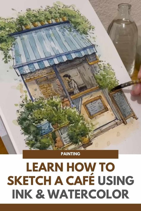 Loose ink and watercolor sketching is a dynamic and expressive technique that captures the essence and atmosphere of a subject with spontaneity. In this tutorial, we will explore the process of sketching a café using loose ink lines and vibrant watercolor washes. Whether you're a beginner or an experienced artist, this tutorial will provide you with valuable insights and tips to create lively and captivating café sketches. Gathering Your Materials: Before diving into the sketching process... Sketching Tutorial, Watercolor Sketching, Loose Watercolor Paintings, How To Sketch, Seni Pastel, Pen And Wash, Watercolor Architecture, Sketching Techniques, Ink And Watercolor