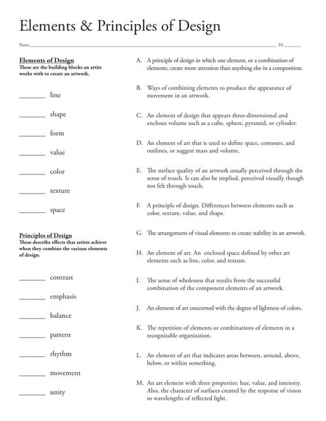 Elements Of Art Worksheet, Art Bingo, Element Quiz, Elements And Principles Of Design, Design Quiz, Art Rubric, Art Quiz, Art Teacher Resources, Art Handouts